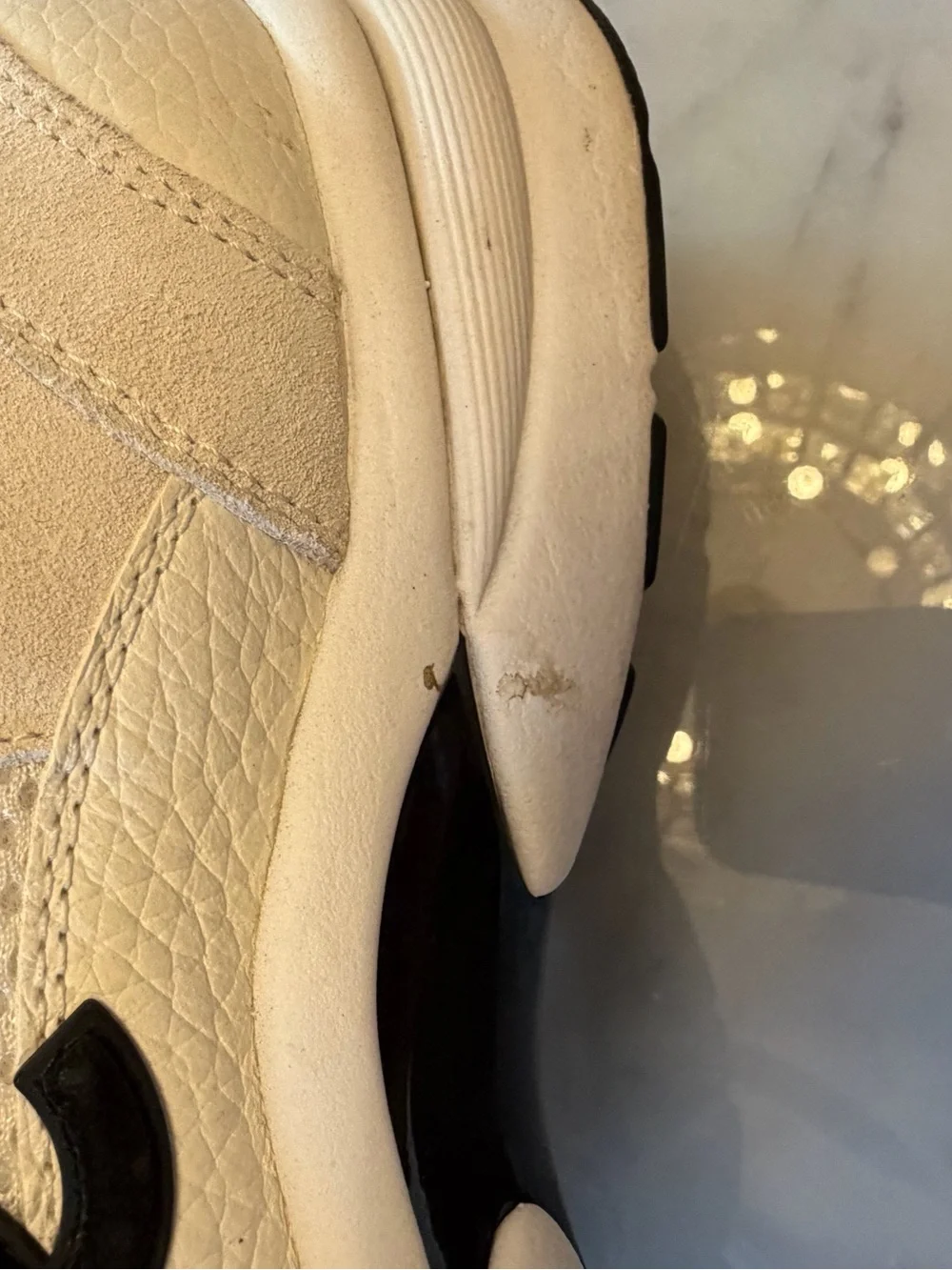 CHANEL Women’s White and Navy CC Logo Sneakers- size 42